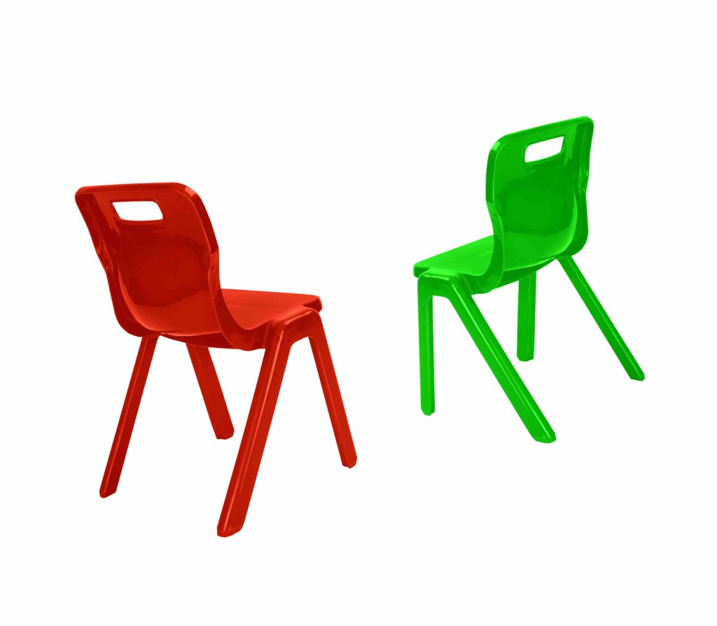 red and green plastic chairs isolated on white background